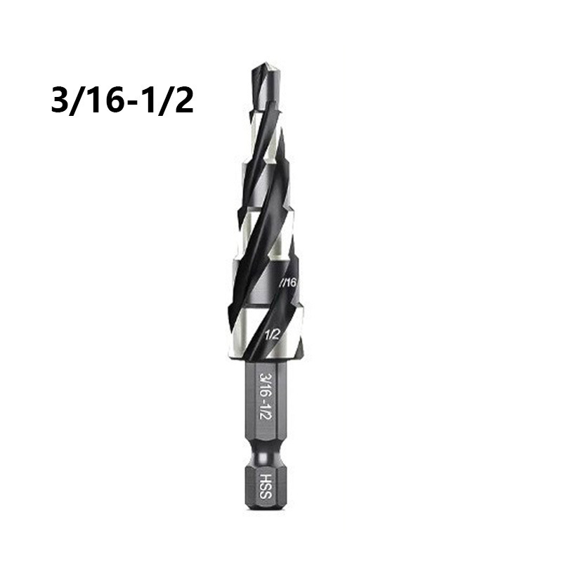 四螺旋槽阶梯钻头套装5PCS 1/8"-1-3/8" 1/4"3/8"高速钢金属钻头|undefined