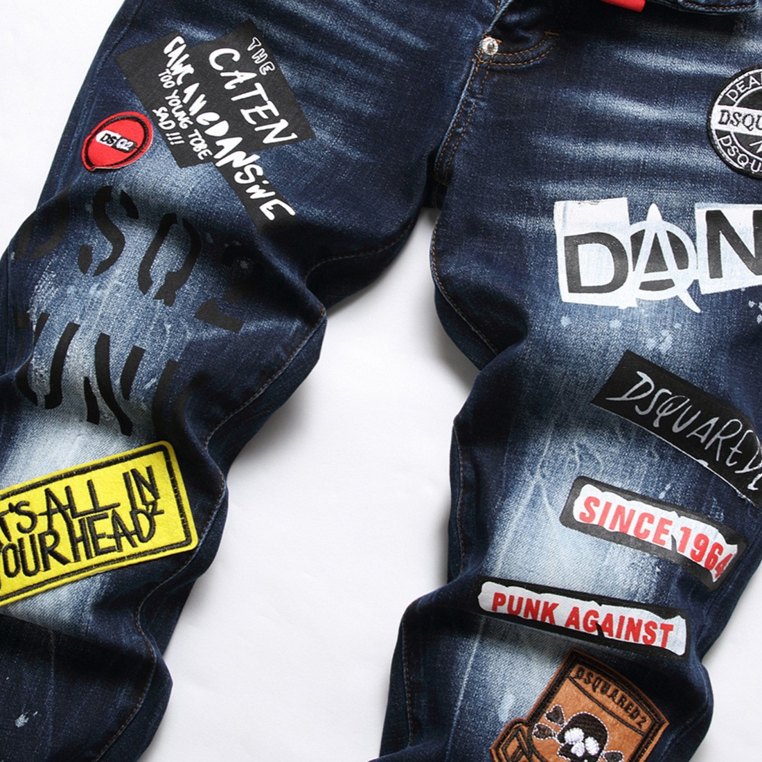 2021 otoño nueva marca de moda impresa Pantalones vaqueros de moda para hombre de moda slim fit skinny pantalones de cintura media Hombres