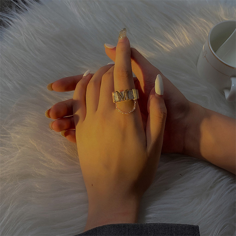 fashion simple titanium steel letter M necklace ring