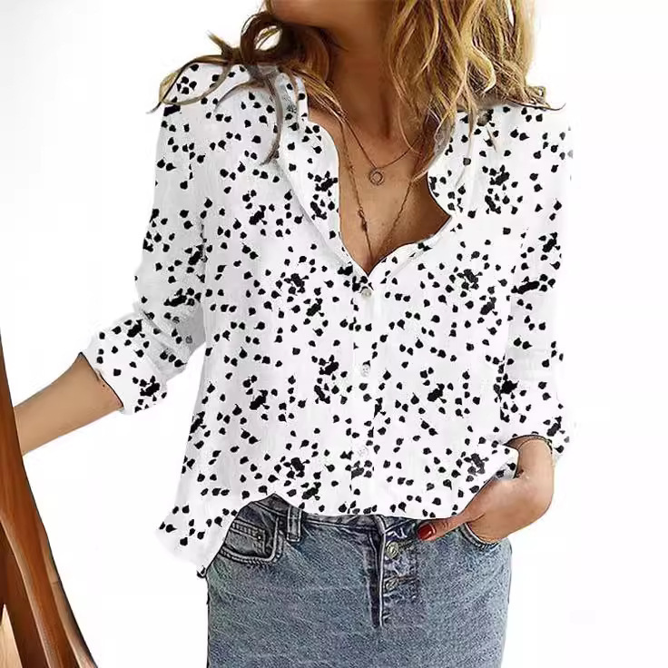 2024秋季新款速卖通亚马逊wish欧美宽松扣子长袖衬衫