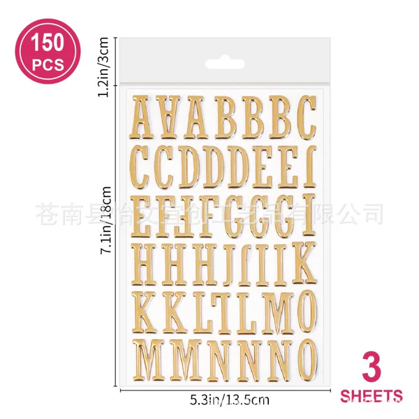 Custom 3D Embossed Gold and Silver Foil Stickers for English Lettering on Airplane Boxes, Special-Shaped Journal Accessories, and Decorative Stickers