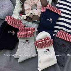袜子批发2025新款早秋诸暨袜子女卡通格子拼接装饰袜外穿百搭女袜