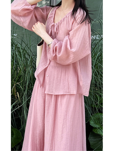 Luxe Western Gentle Drawstring Pockets Folded Sun Shirt + Skirt Set 3238 Vacation Style Outfit