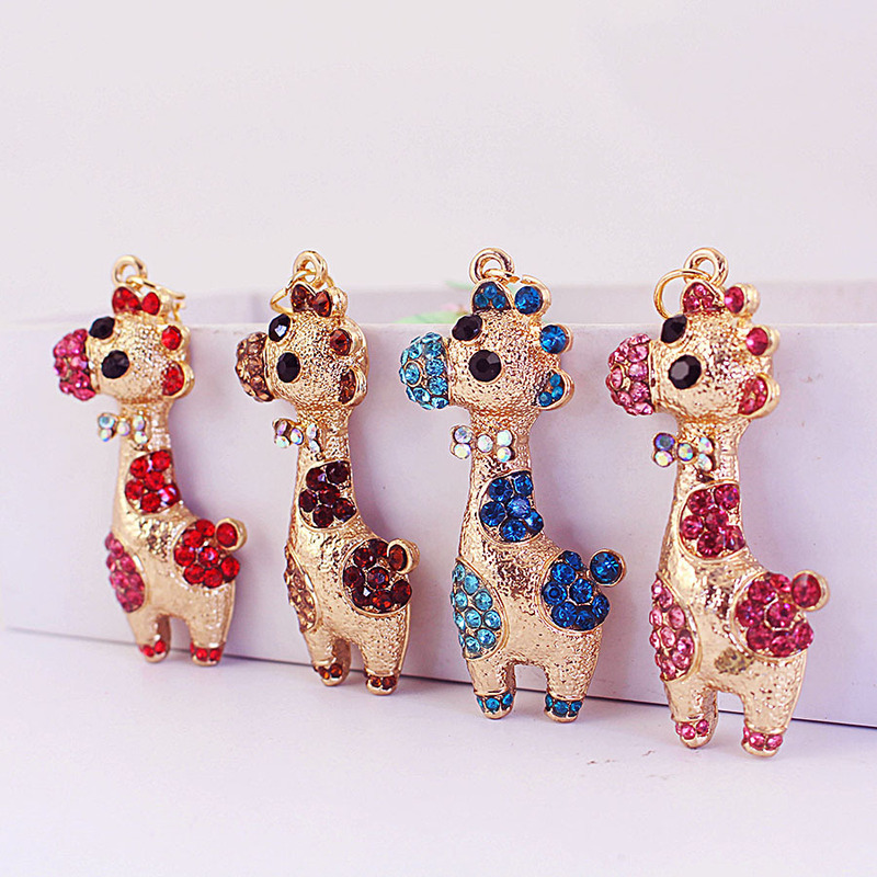 Fashion Creative Diamond Crystal Cute Cartoon Giraffe Keychain Zoo Small Gift Metal Pendant 845