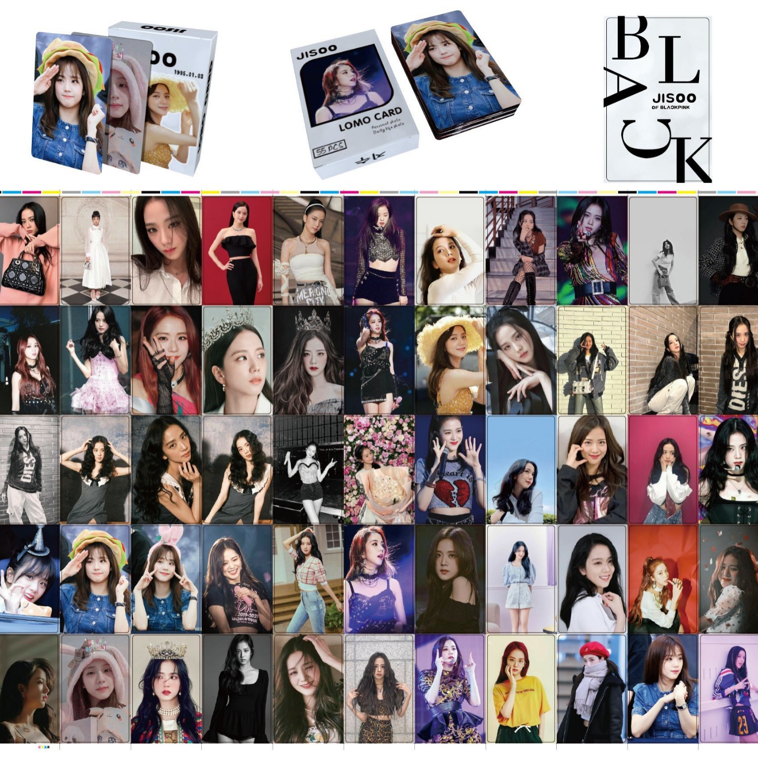 55 pieces of BP pink and ink peripheral lomo cards, postcards, genuine size JISOO small cards, album photos