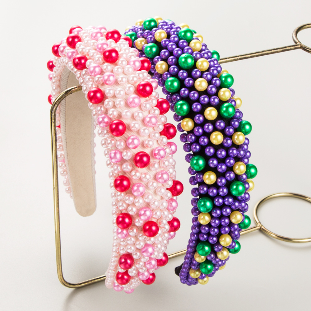 Diadema Heeming estilo europeo y americano, diadema de esponja con perlas para el cabello, accesorio para el cabello rosa para el Día de San Valentín, diadema con elementos de carnaval