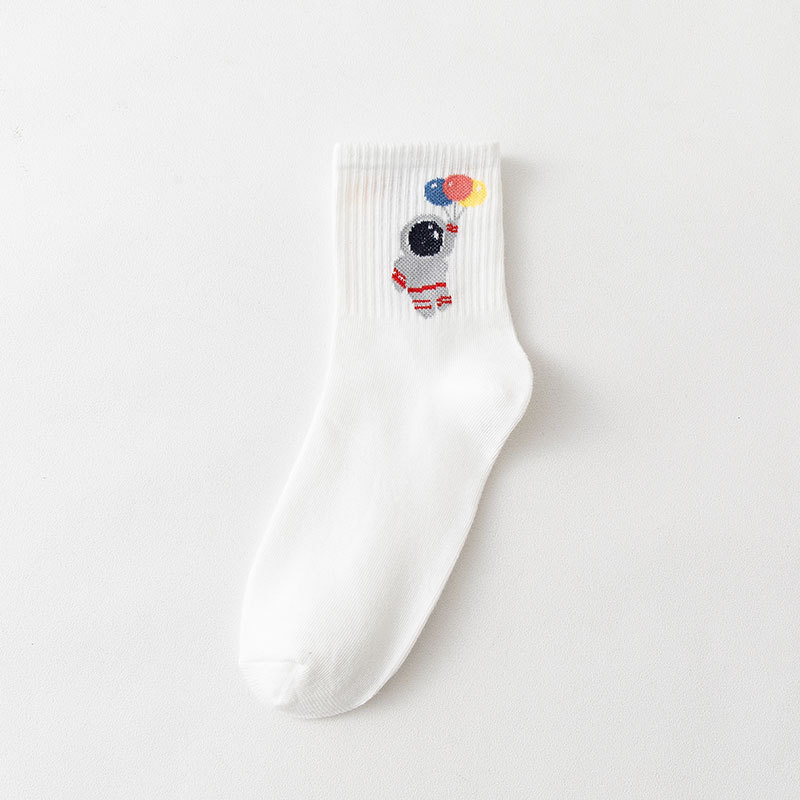 Calcetines de mujer de otoño e invierno a media pantorrilla estudiante de dibujos animados blanco oso letras del arco iris encantadora cara sonriente a rayas deportes estilo coreano calcetines de mujer