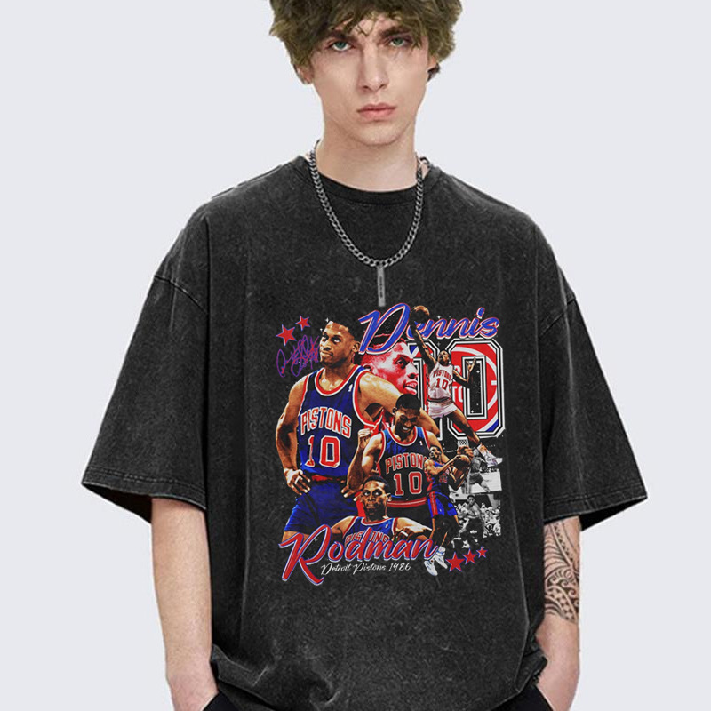 American Retro Printed T-Shirt Star Kobe James Durant Hip Hop Short Sleeve Washed Old Clothes