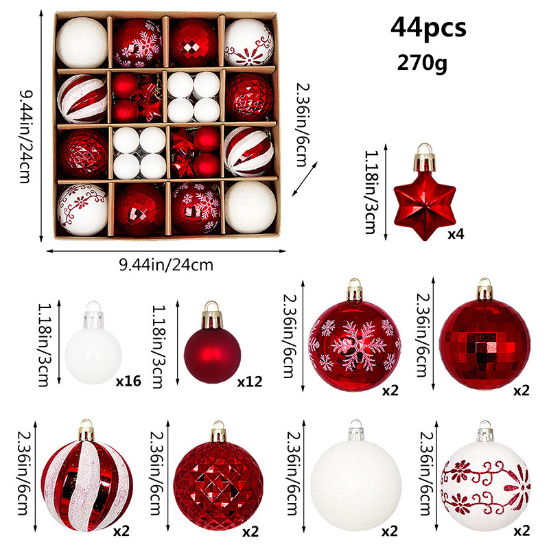 Juego de Esferas Navideñas Set de 44 Piezas 3-6 cm de Plástico Colgante para Árbol de Navidad image 11