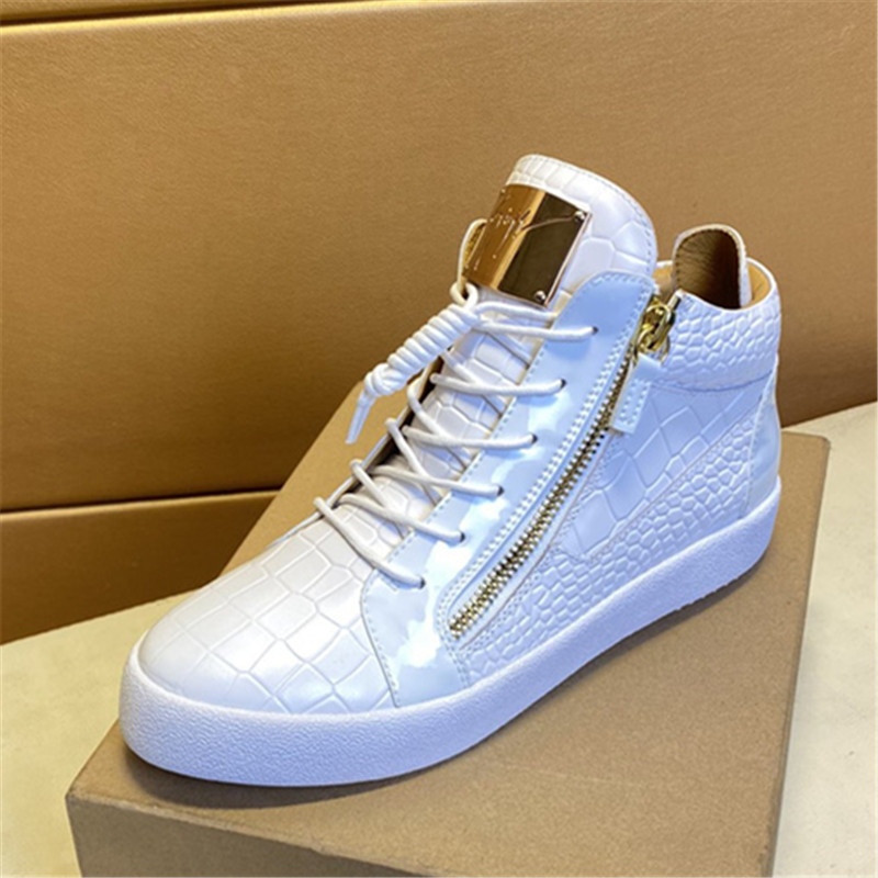 European New Gz Fashion High-Top Metal Genuine Leather Snake Pattern Casual Sneakers Autumn and Winter High-End Niche Comfortable Casual Shoes