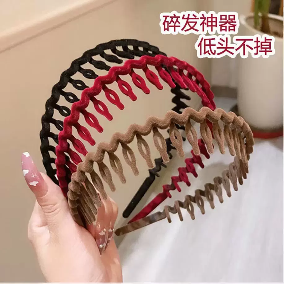 新款植绒发箍碎发整理神器饰品带齿波浪洗脸不伤发刘海碎发夹发饰