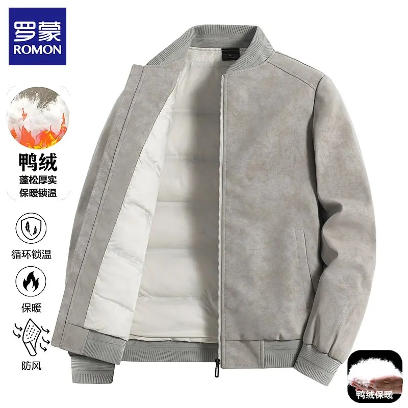 Romon down Jacket Men's Winter New Baseball Collar Duck down down Jacket Warm Thickened Casual Short Jacket Men