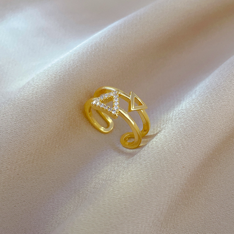 Fashion Triangle Brass Plating Hollow Out Inlay Zircon Open Ring 1 Piece