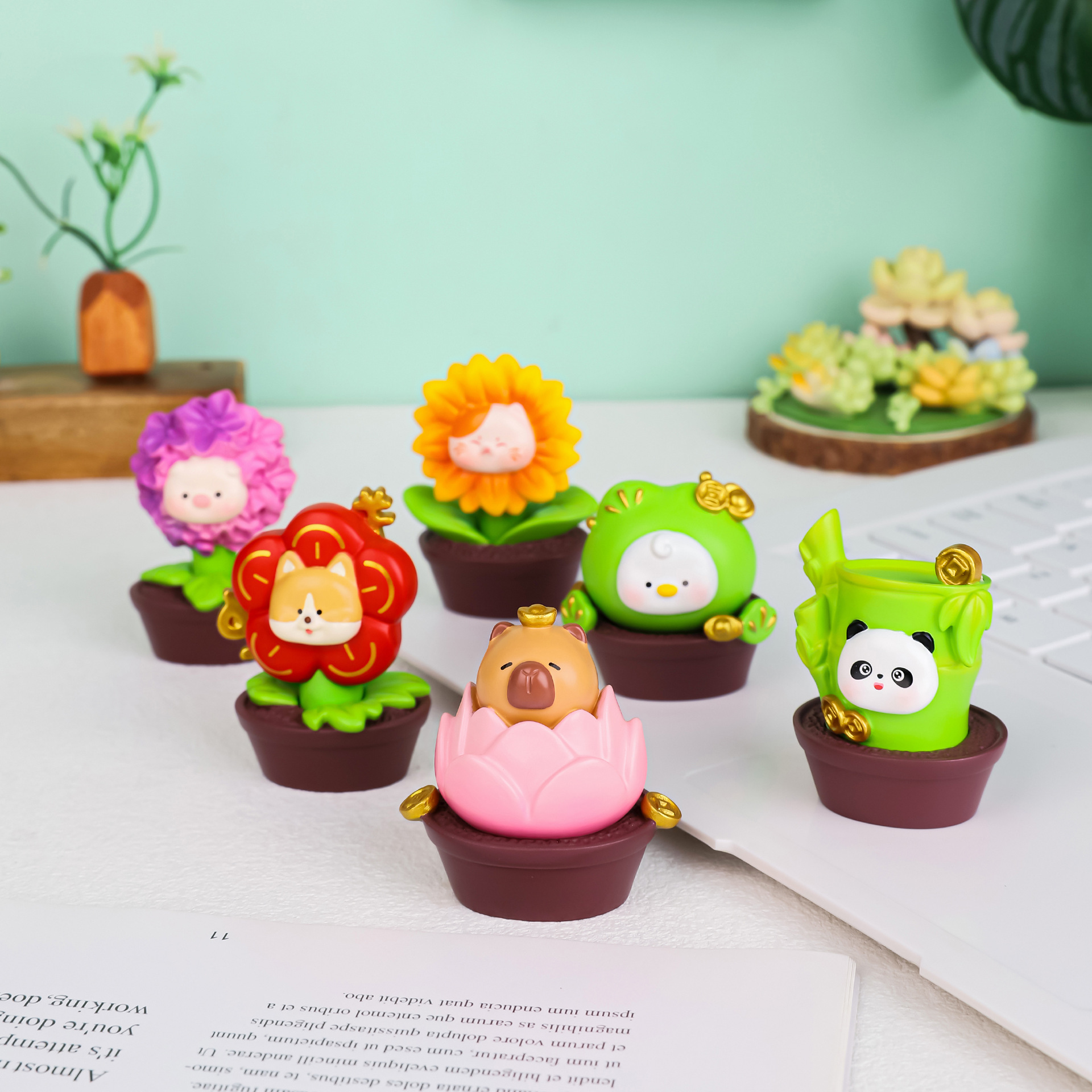 포춘 터지는 화분 크리에이티브 인터넷 셀러브리티 시뮬레이션 작은 화분 포춘 트리 수지 장식품 데스크탑 장식 소녀 선물