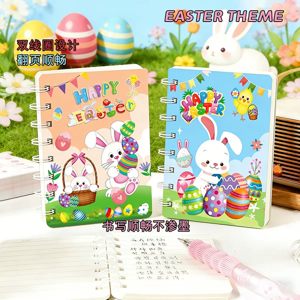 New Cross-Border Easter A7 Side-Flip Spiral Notebook with Cute Cartoon Rabbit and Lined Pages, Mini Notebook