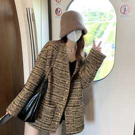 2025秋季新款复古时尚宽松小众百搭上衣小香风编织V领长袖外套女