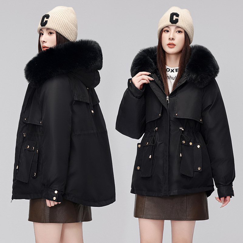 Comercio exterior corto para mujeres 2024 invierno nuevo estilo coreano plumón chaqueta de algodón gruesa y chaqueta caliente de lana grande