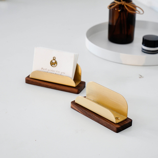 Brass creative business card box desktop front desk wooden business card shelf business card holder card shelf