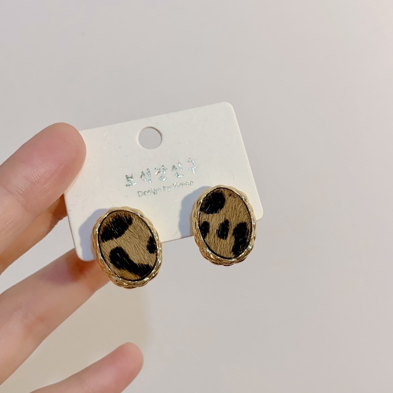 铜镀真金真马毛秋冬复古豹纹高级感耳环新款轻奢时尚耳钉耳饰银针|undefined