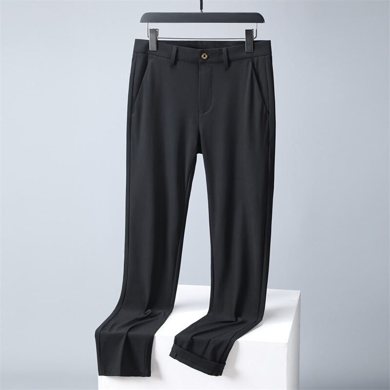 High-End Ice Silk Pants for Men, High Elasticity, Summer Thin Korean Style Trendy Versatile Slim Straight Drape Casual Dress Pants for Men