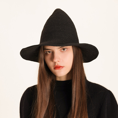 Halloween Witch Hat Regular Knit Cross-border Amazon Wizard Hat Pointed Brim Party Personalized Costume Hat