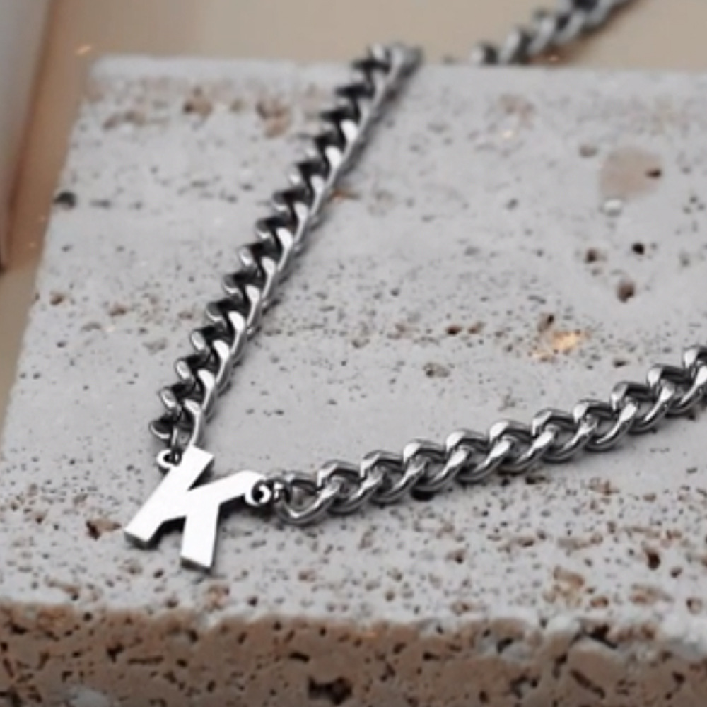 Men's Figaro Chain Initial Letter Necklace With Cross Pendant_voghion.com