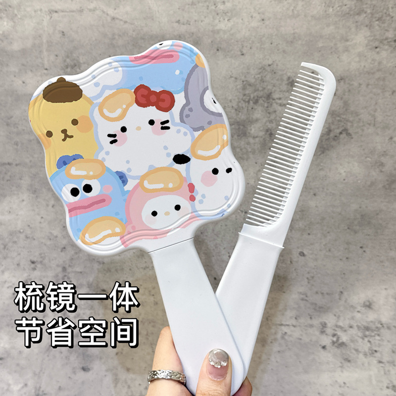 たこ焼きサンリオハンドルミラー コーム付き 高級便利 新型ガーリーハート小型ミラー 手持ち化粧鏡|undefined