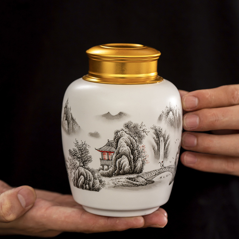 茶ギフトボックス空箱ブティック高級包装革箱セラミック空缶セラミック茶缶合金蓋小|undefined