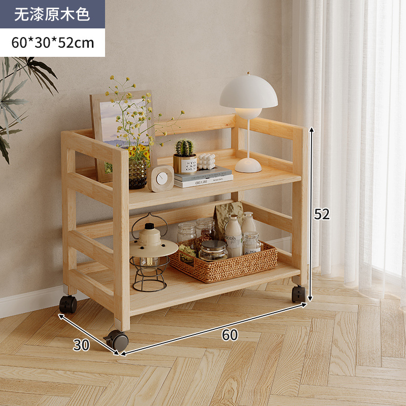 Estantes de madera sólida de color nuez, carro de piso, sofá de la sala de estar, estantes de almacenamiento móviles para dormitorios multicapa image 23