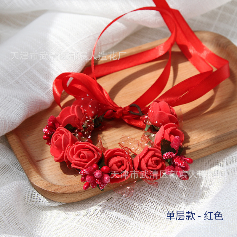 単層のブレスレットのイチゴのブレスレットの花嫁の花嫁の姉妹団の手の花の子供のダンスのブレスレットの花の卸売りの花嫁のブレスレット|undefined