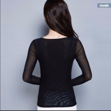 秋装款圆领大码胖性感修身显瘦网纱长袖蕾丝打底衫弹力上衣女装