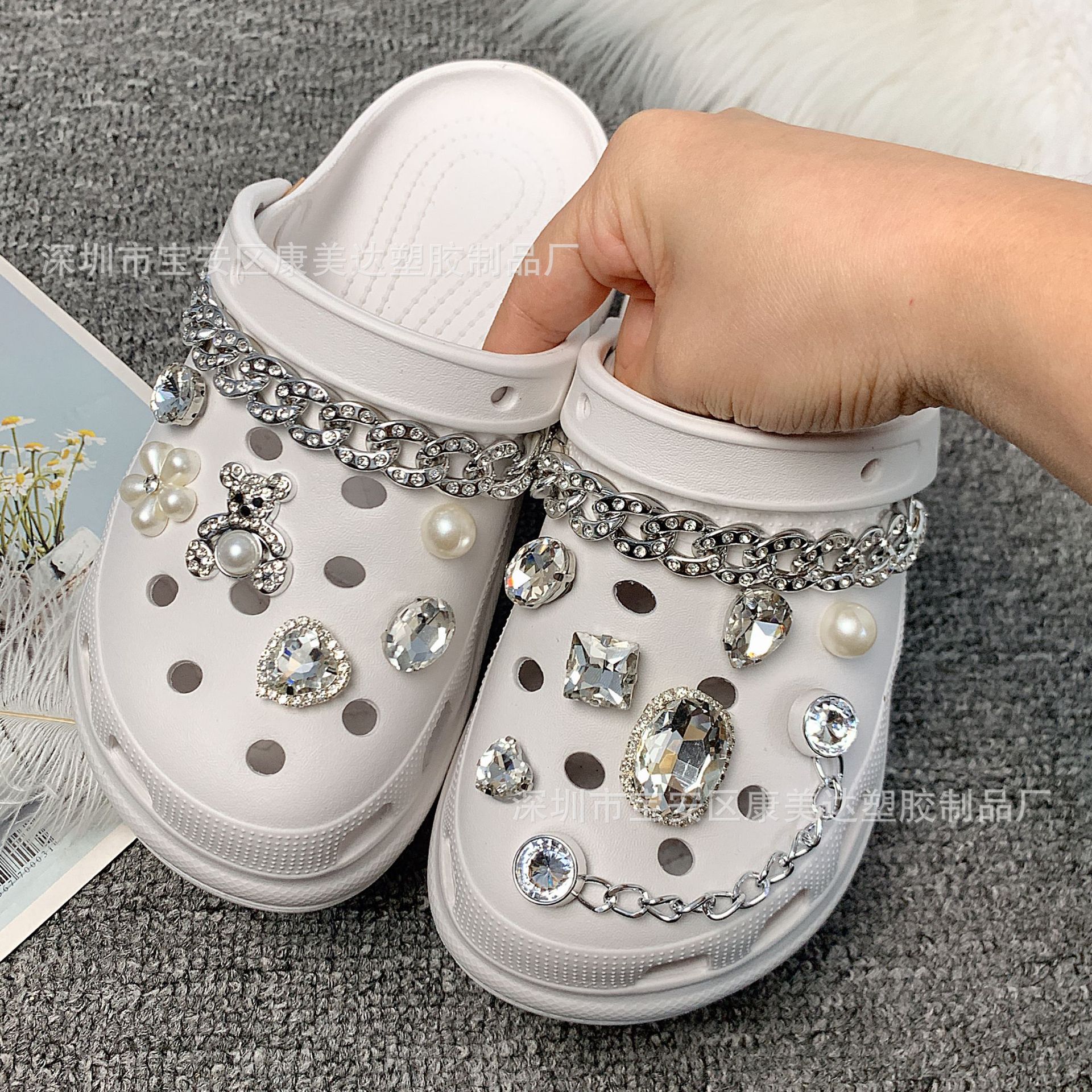 K145-Large 라인스톤 실버 베어 세트 라인스톤 체인 (신발 제외)