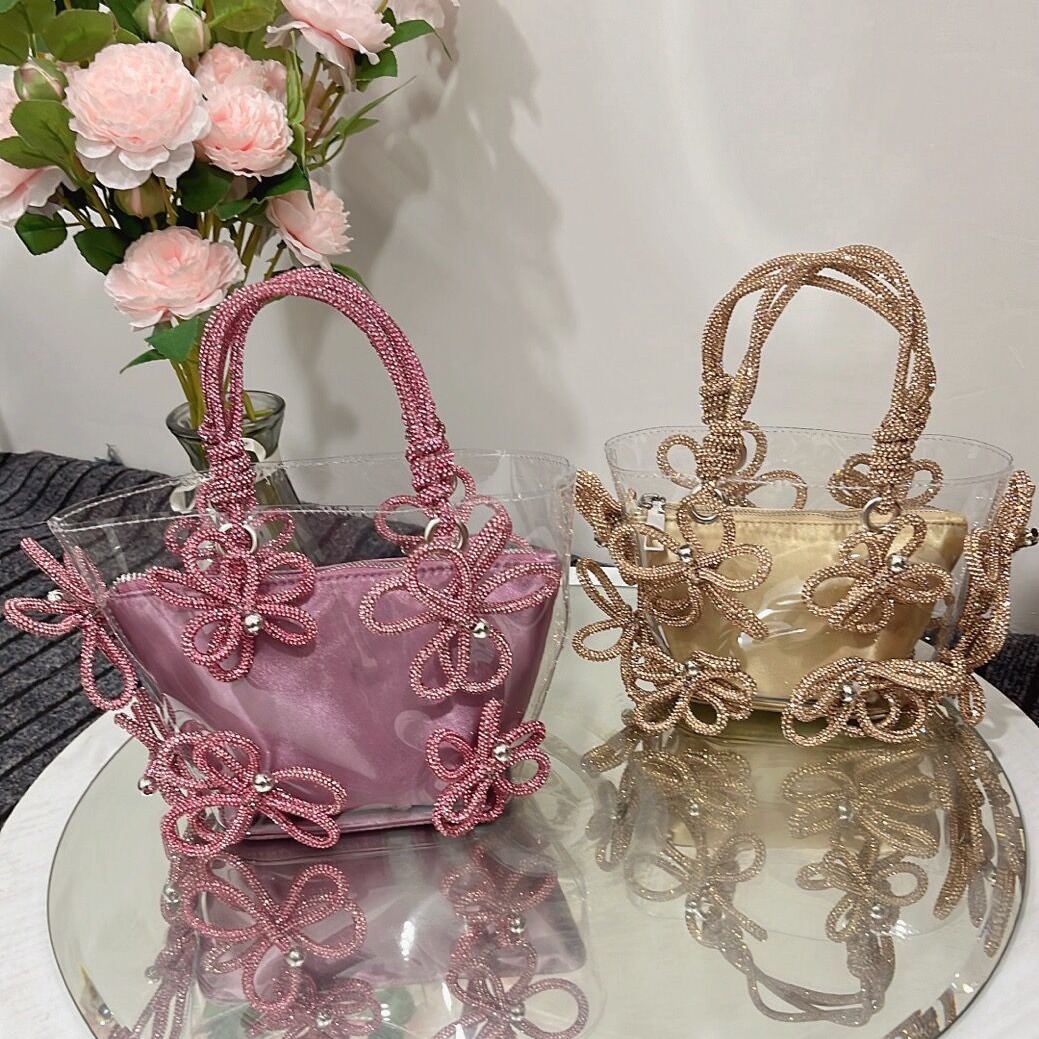 23 nuevo bolso de las mujeres traer diamante francés bolsa de hadas Super brillante rhinestone flor cubo bolsa cesta de verduras bolso