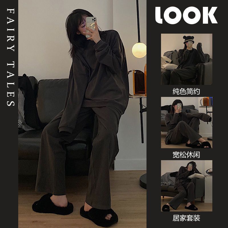 Derong Pajamas Women's Early Autumn Fleece Long-Sleeved Pants Warm Suit Thin Velvet 2025 New Home Clothes Ins Outer Wear