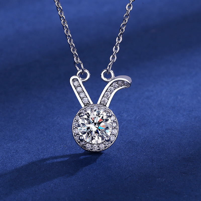 Moissanite rabbit necklace female s925 silver full diamond simple luxury quality clavicle chain necklace trembles live wholesale