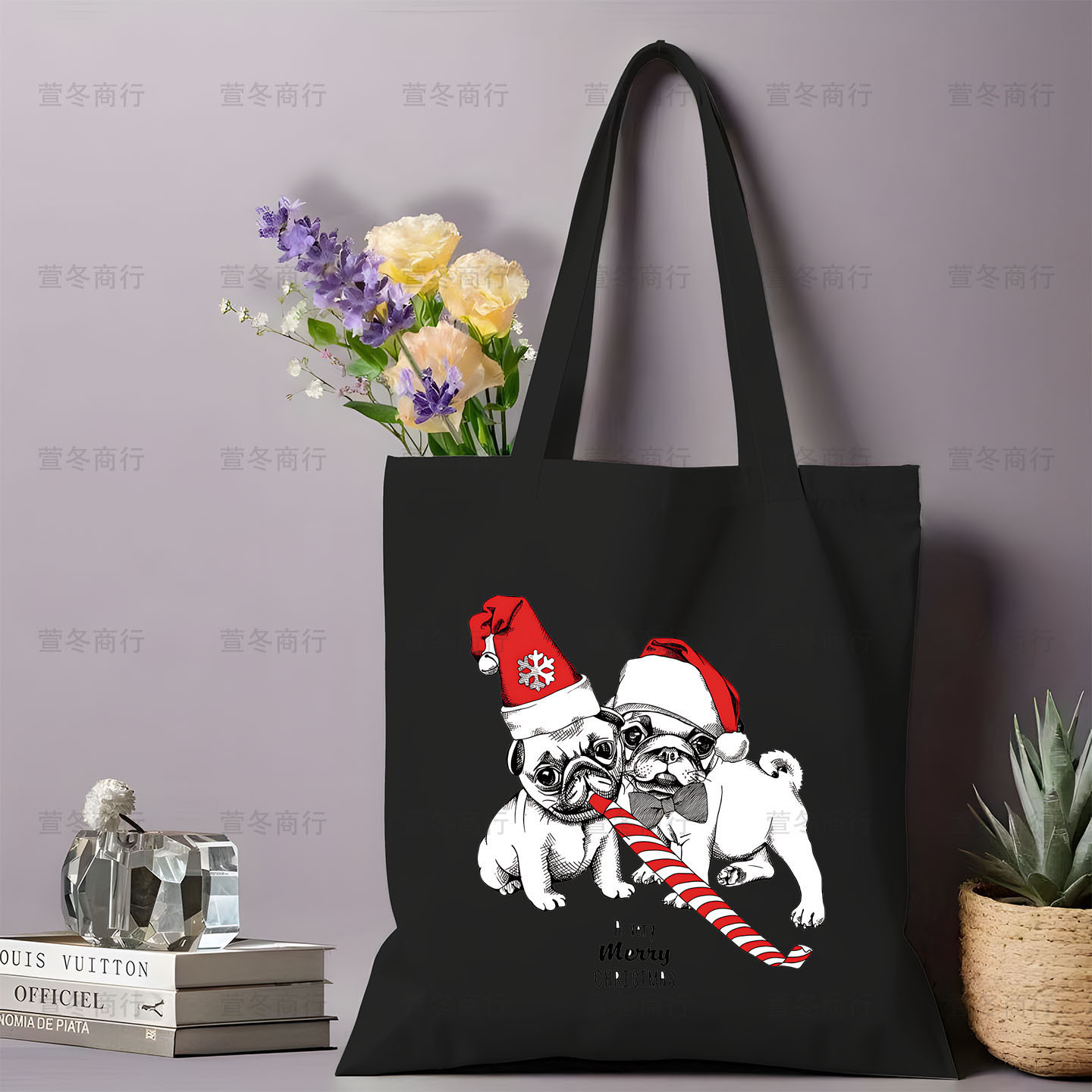 Bolsa de lona de Santa Claus de dibujos animados estudiantes bolsas de lona de mano de Navidad bolsas de hombro de gran capacidad ventas calientes transfronterizas