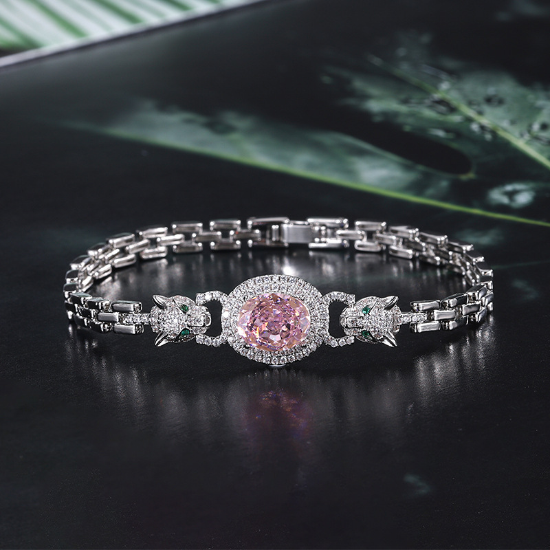 Nueva joyería Zhuang Shengsheng, diamante retro europeo y americano con alto contenido de carbono, flor de hielo, corte de leopardo, pulsera retro, joyería, piedra principal femenina 8*10