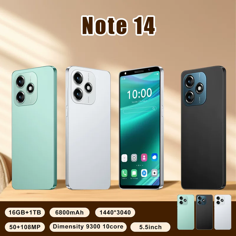 Новый трансграничный мобильный телефон Note 14 для внешней торговли. Смартфон Android 8.1 с 5,5-дюймовым дисплеем и встроенной памятью 16 ГБ.