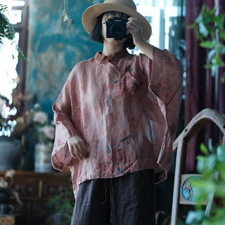 落古泥复古苎麻宽松百搭衬衫女中式改良小衫2080酣春