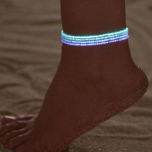 外贸热销夜光彩色米珠串珠脚链手链女夏季沙滩米珠脚链4件套脚饰