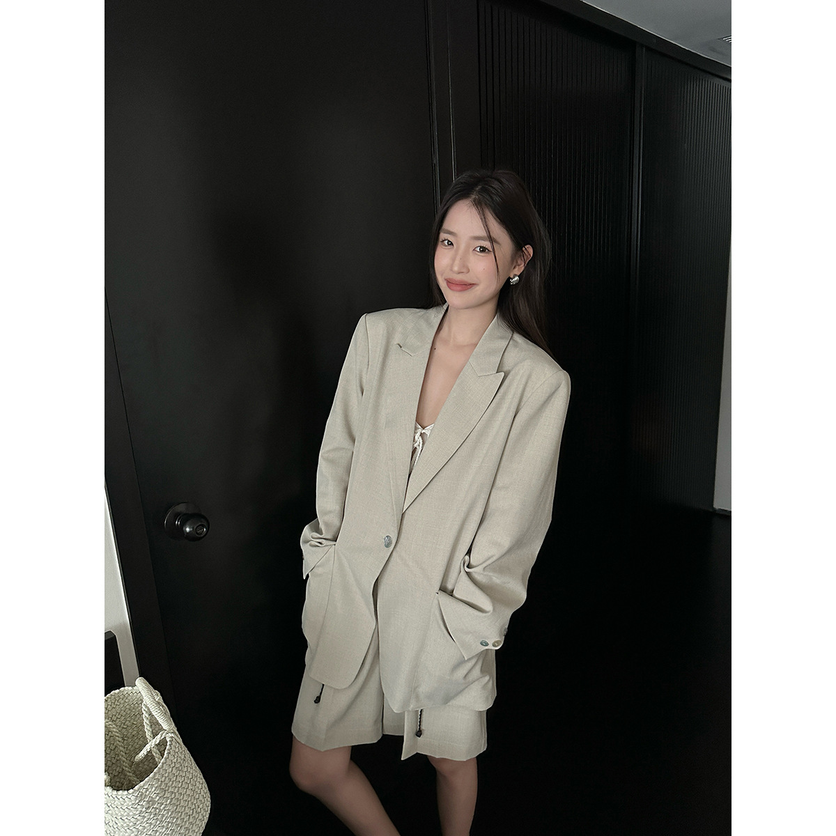 【十三行特价六折不退换】老钱风廓形西装外套女装长袖休闲西服