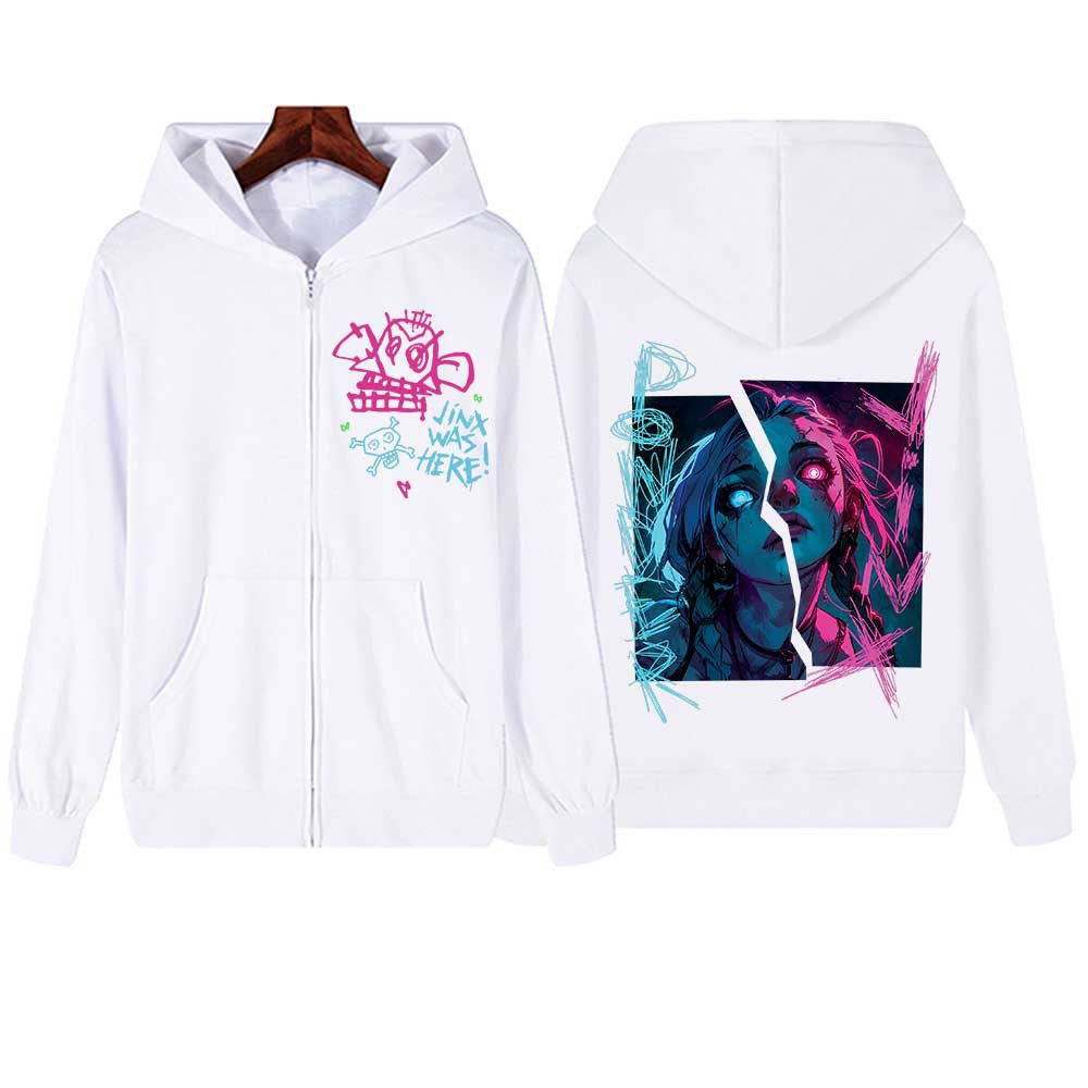 Hot Anime Arcane-Jinx Zipper Hoodie Harajuku Pullover Tops