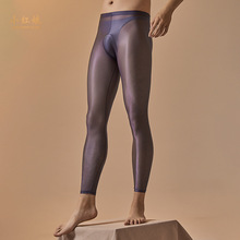 男士透明飘飞丝袜丝滑性感带jj套连裤袜修身超薄防勾丝闪光打底袜