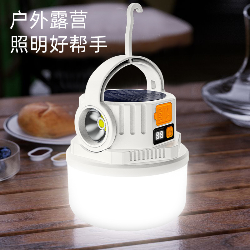デュアル光源キャンプランプ緊急屋外 LED ソーラーキャンプランプデジタル電気ディスプレイ充電式キャンプストールランプ|undefined