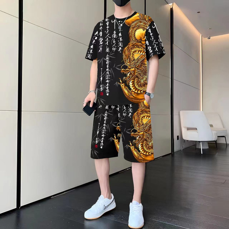 2025 New Men's Casual Sportswear Suit Summer Trendy Personalized Printed Loose Large Size Youth Suit 2025 New Men's Casual Sportswear Suit Summer Trendy Personalized Printed Loose Large Size Youth Suit