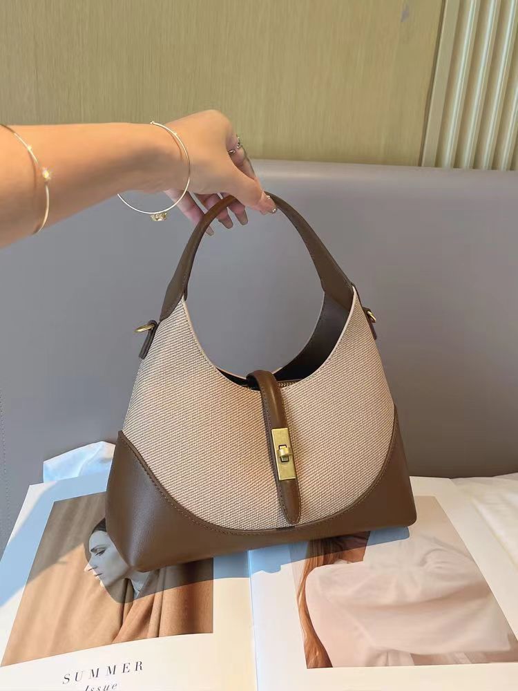 701g Weight Synthetic Leather Lining Material Zipper, Lock clasp Closure Type Single Shoulder Strap Strap Type Shoulder Bag Bags Type Casual, Daily, Shopping Occasion Pu Leather Material Splicing, Solid Color Pattern All Seasons Season Women's Gender Classic Style Style Dumpling Shape Shape Women's Pu Leather Splicing Solid Color Classic Style Dumpling Shape Zipper Lock Clasp Shoulder Bag 10