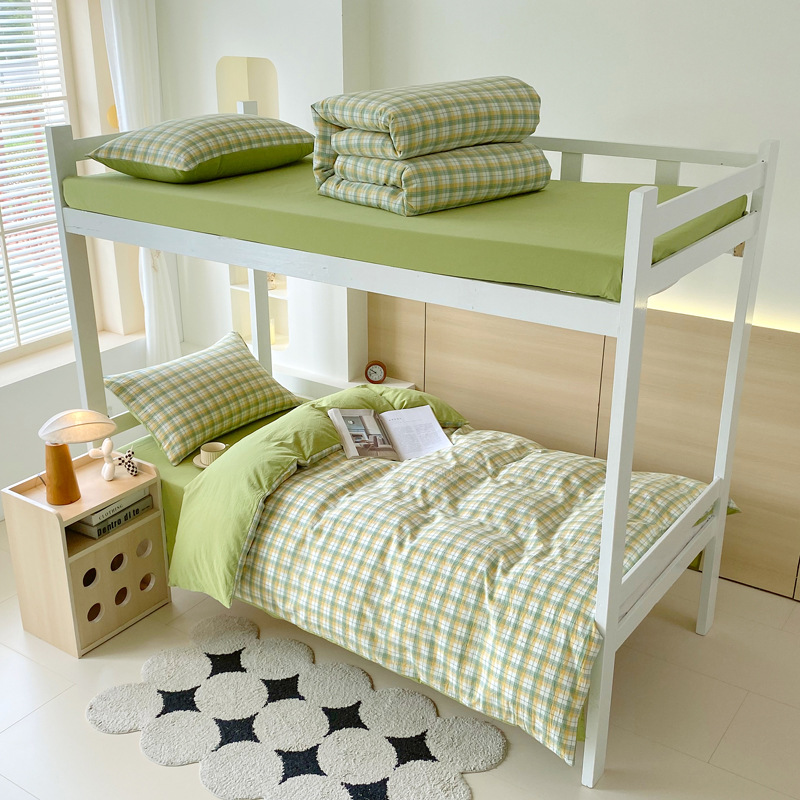 2025 Pure Cotton Yarn-Dyed Washed Cotton Student Dormitory Three-Piece Set for Bunk Beds and Staff Dormitory Three-Piece Set