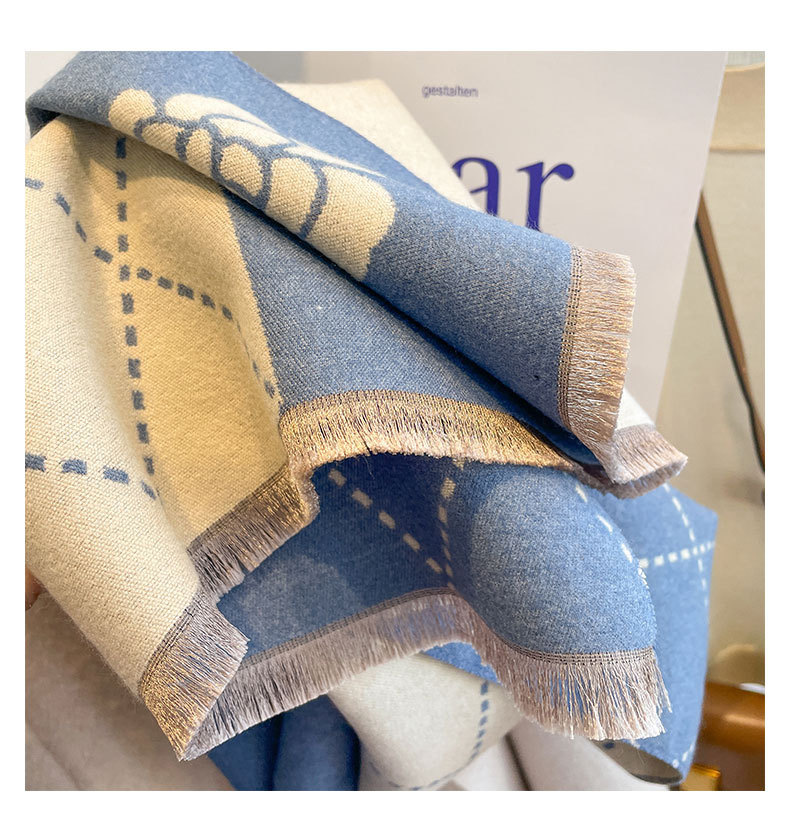 Kaschmirschal Für Damen, Dicker Winterschal Mit Karomuster Und Blume_voghion.com