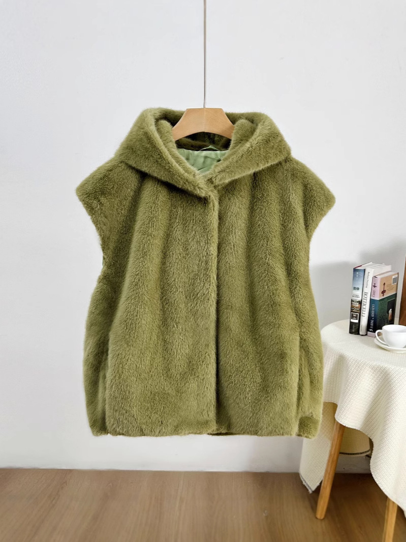 Primavera nuevo chaleco con capuzas de imitación de chaleco de botón una chaqueta de moda al por mayor corta
