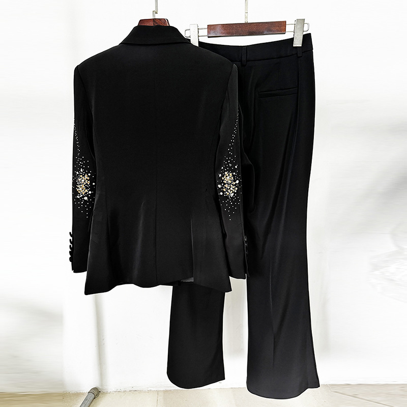 Women's Clothing In stock 2024 celebrity fashion new heavy beaded hot diamond suit jacket trousers suit two piece suit_voghion.com